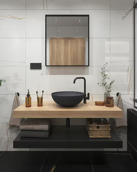 Antracitni betonski umivaonik na ploču SAT Cemento 42x42 cm s tankim stijenkama