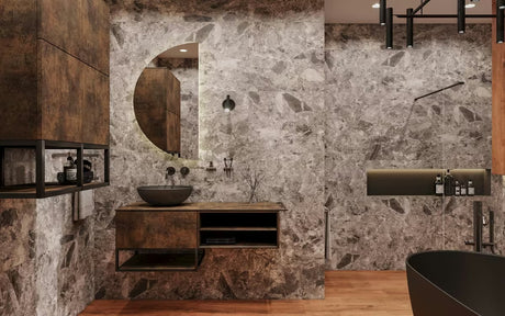 Antracitni betonski umivaonik na ploču SAT Cemento 42x42 cm s tankim stijenkama