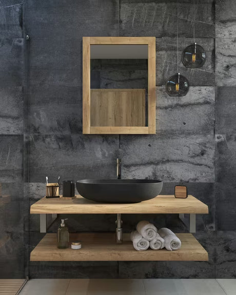 Antracitni betonski umivaonik na ploču SAT Cemento 65x35 cm s tankim stijenkama