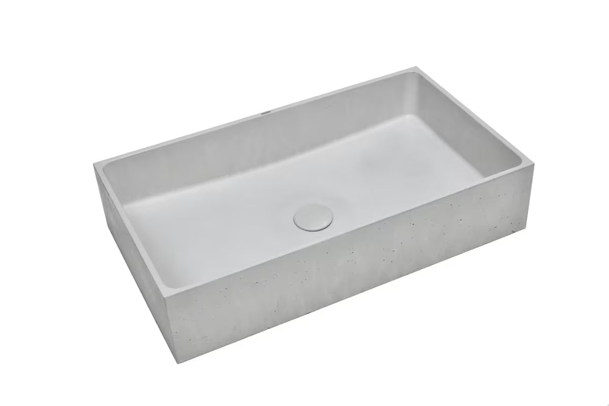 Sivi betonski umivaonik na ploču SAT Cemento 64 x 37 cm pravokutnog oblika bez preljeva