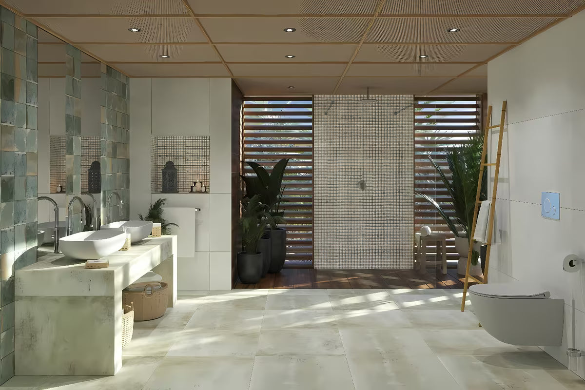 Sivi betonski umivaonik na ploču SAT Cemento 65x35 cm zaobljenog oblika i tankih stijenki.