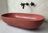 Terakota betonski ovalni umivaonik na ploču SAT Cemento bez preljeva dimenzija 65x35 cm.