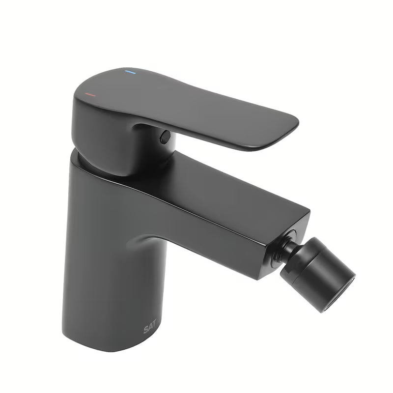 SAT Cube Way miješalica za bide s odvodom u mat crnoj boji s fleksibilnim perlatorom