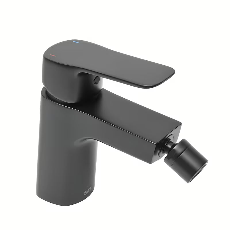 SAT Cube Way miješalica za bide s odvodom u mat crnoj boji s fleksibilnim perlatorom