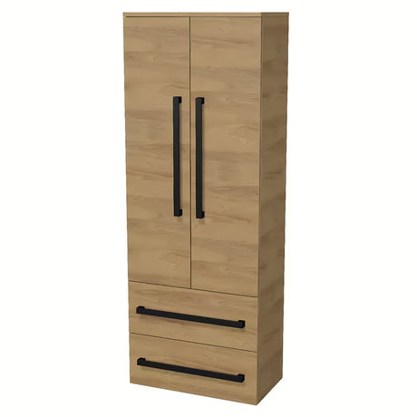 Visoka kupaonski ormarić SAT Cube Way 60x163x33 cm u dekoru hrasta hickory s crnim ručkicama