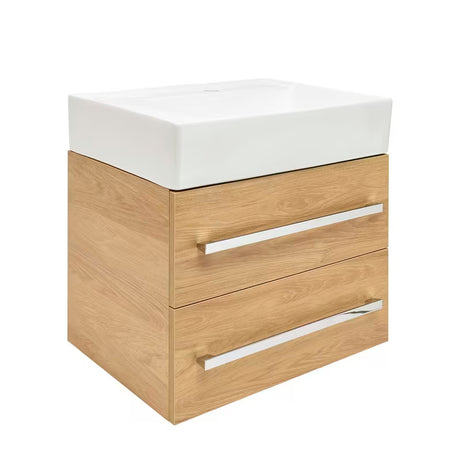 Viseća kupaonski ormarić SAT Cube Way s keramičkim umivaonikom u dekoru hrasta hickory 60x46x53 cm