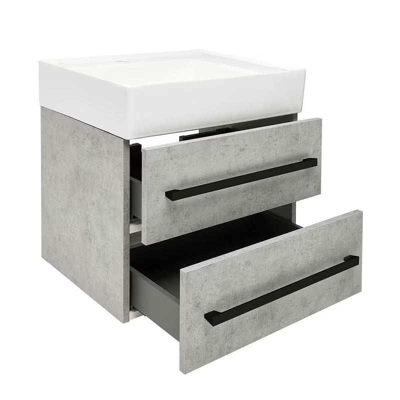 Viseća kupaonski ormarić s keramičkim umivaonikom SAT Cube Way u dekoru betona 60x46x53 cm