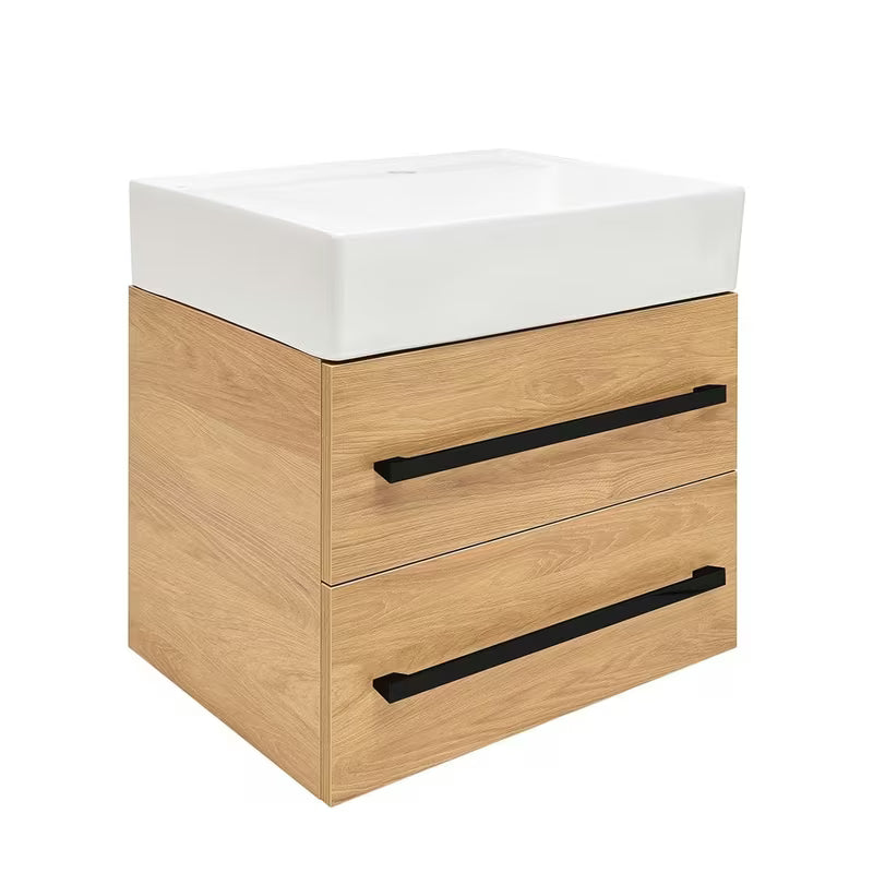 Viseća kupaonski ormarić s keramičkim umivaonikom SAT Cube Way 60x46 cm u dekoru hrasta hickory