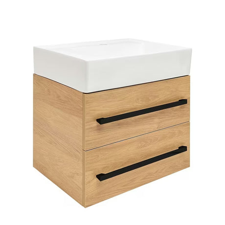 Viseća kupaonski ormarić s keramičkim umivaonikom SAT Cube Way 60x46 cm u dekoru hrasta hickory