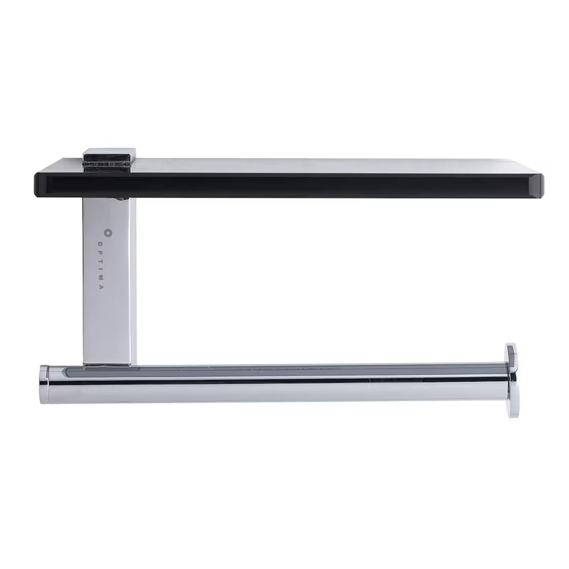 Crni držač toaletnog papira SAT Cube Way s odlagališnom policom od kaljenog sigurnosnog stakla.