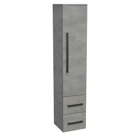 Visoka viseća kupaonski ormarić SAT Cube Way u dekoru imitacije betona s kromiranim ručkicama.