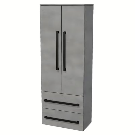 Viseća visoka kupaonski ormarić SAT Cube Way u imitaciji betona 60x163x33 cm s kromiranim ručkicama.