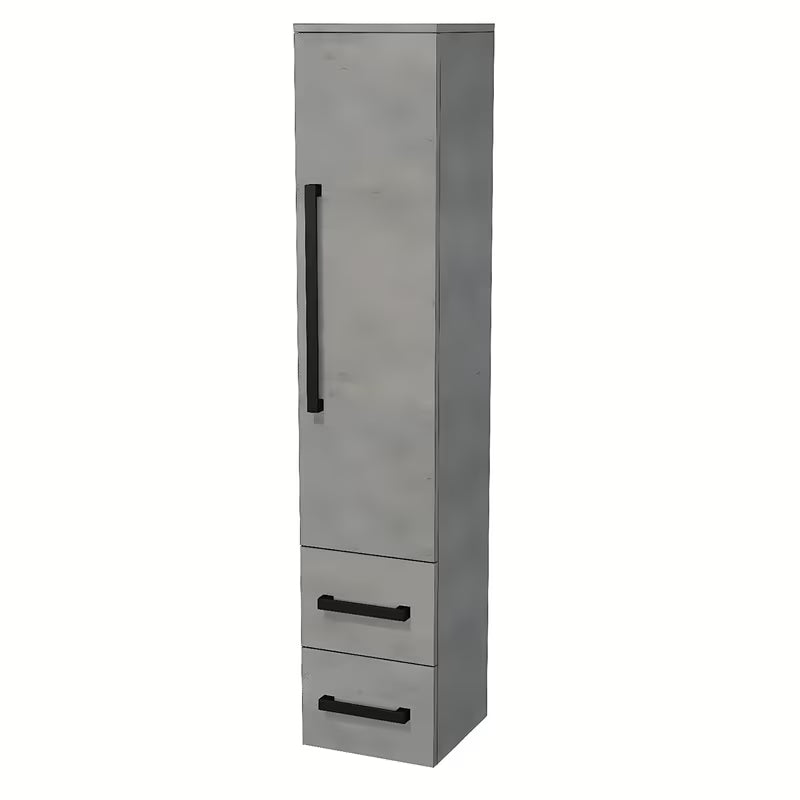 Viseća visoka kupaonski ormarić SAT Cube Way u imitaciji betona s crnim ručkicama