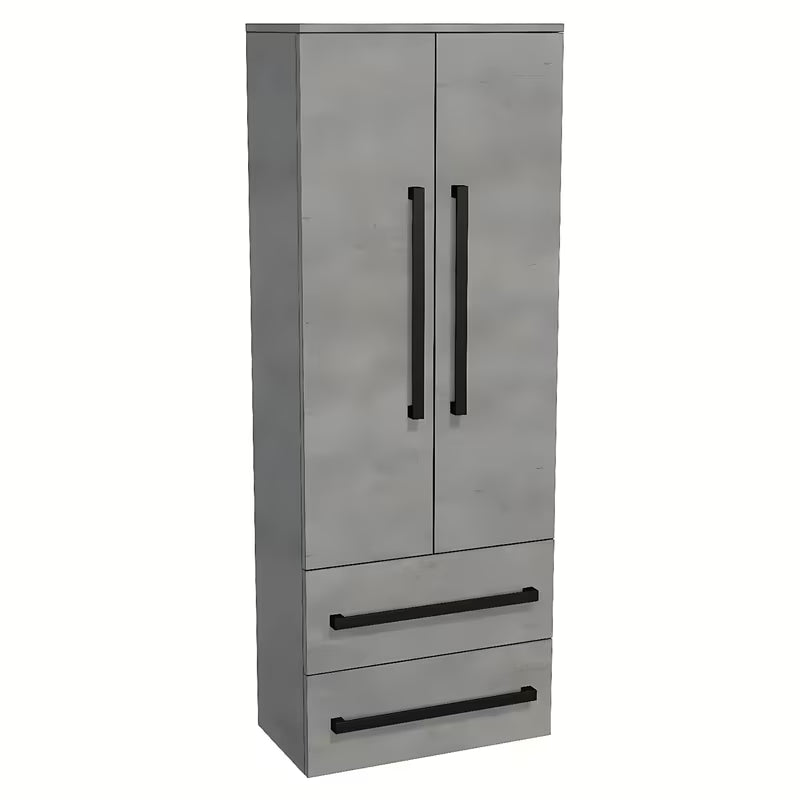 Viseća visoka kupaonski ormarić SAT Cube Way u dekoru betona s crnim ručkicama