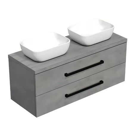 Viseća kupaonski ormarić SAT Cube Way s pokrovnom pločom u imitaciji betona i s crnim ručkicama