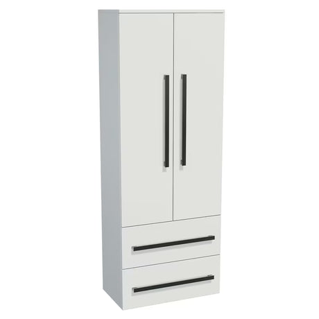 Visoka viseća kupaonski ormarić SAT Cube Way u sjajnoj bijeloj boji s kromiranim ručkicama