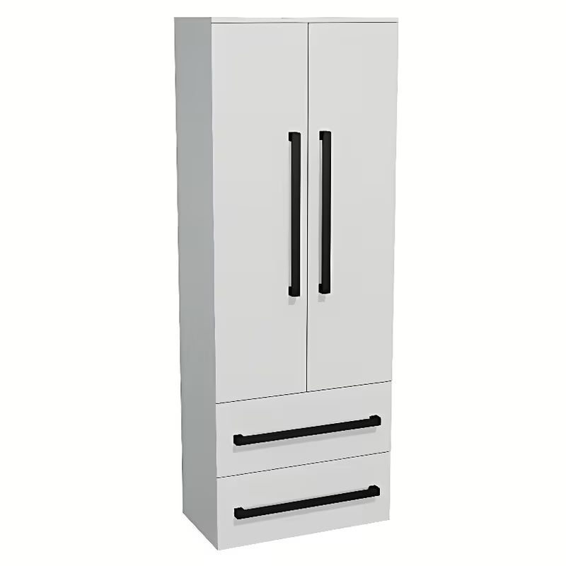 Visoka viseća kupaonski ormarić SAT Cube Way 60x33x163 cm u bijelom sjaju s crnim ručkicama