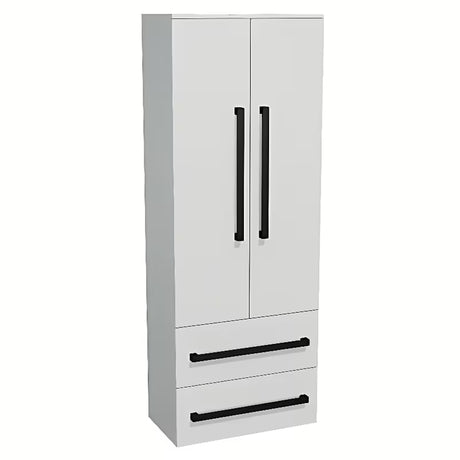 Visoka viseća kupaonski ormarić SAT Cube Way 60x33x163 cm u bijelom sjaju s crnim ručkicama