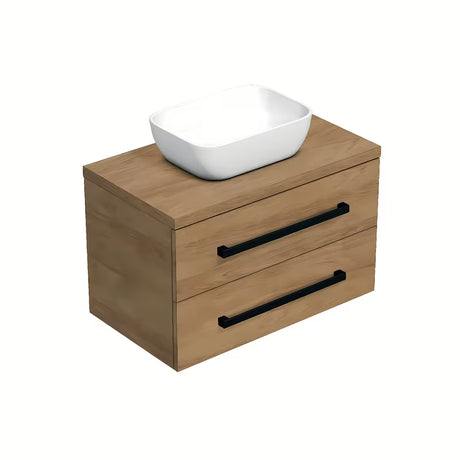 Viseća kupaonski ormarić SAT Cube Way s pokrovnom pločom u dekoru hrasta hickory, 80x46x47,5 cm.