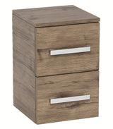 Niska kupaonski ormarić SAT Cube Way u dekoru hrasta wellington s dvije ladice i kromiranim ručkicama.