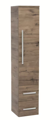 Visoka kupaonski ormarić SAT Cube Way u dekoru hrasta wellington s vratima i dvije ladice.