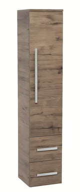 Visoka kupaonski ormarić SAT Cube Way u dekoru hrasta wellington s vratima i dvije ladice.