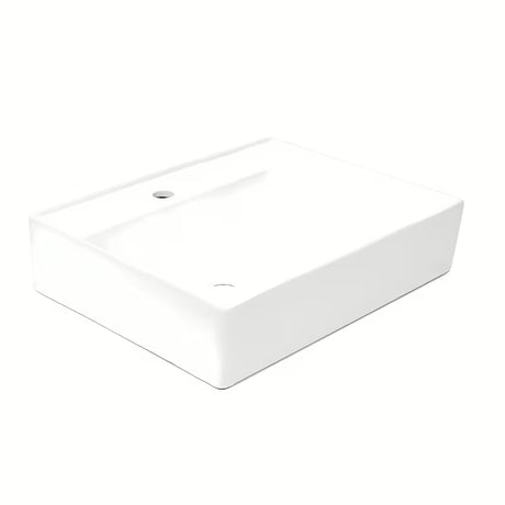 Bijeli keramički viseći umivaonik SAT Cube Way 60x46 cm s asimetričnim dizajnom i odlagališnom površinom desno.