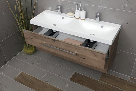 Viseća kupaonski ormarić SAT Cube Way s dvostrukim umivaonikom u dekoru hrasta wellington