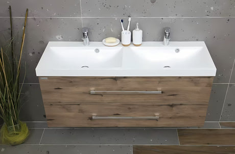 Viseća kupaonski ormarić SAT Cube Way s dvostrukim umivaonikom u dekoru hrasta wellington