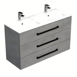 Viseća kupaonski ormarić SAT Cube Way s keramičkim umivaonikom u imitaciji betona i crnim ručkicama