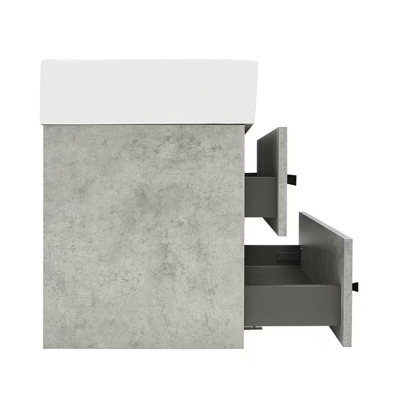 Viseća kupaonski ormarić s keramičkim umivaonikom SAT Cube Way u dekoru betona 60x46x53 cm