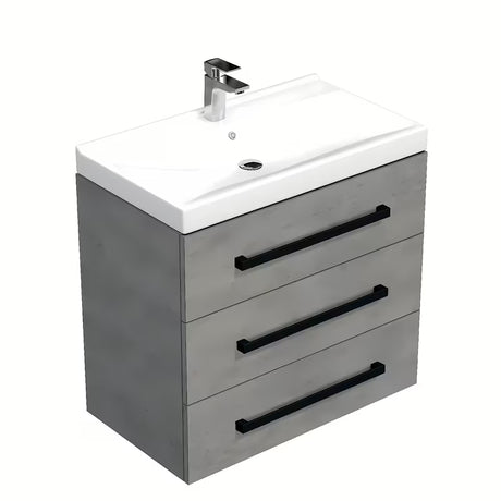 Viseća kupaonski ormarić SAT Cube Way s keramičkim umivaonikom u imitaciji betona i crnim ručkicama