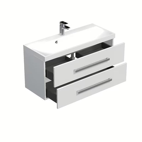 Viseća kupaonski ormarić SAT Cube Way s umivaonikom od lijevanog mramora u sjajno bijeloj boji