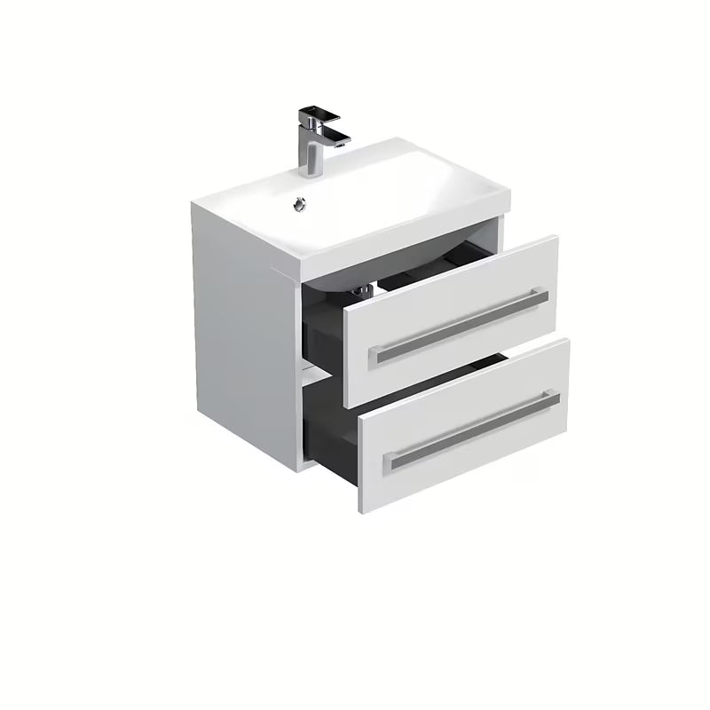 Viseća kupaonski ormarić SAT Cube Way s umivaonikom od lijevanog mramora u sjajno bijeloj boji