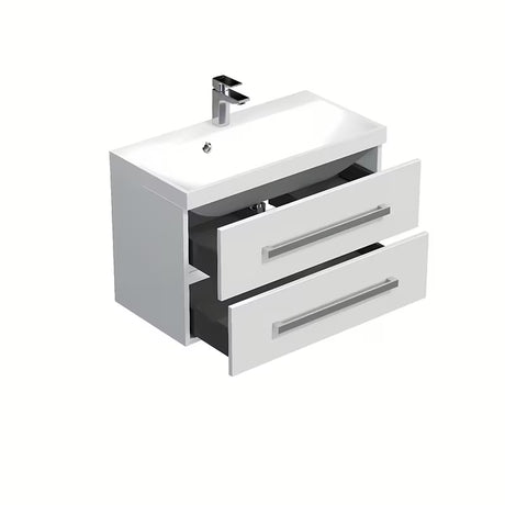 Viseća kupaonski ormarić SAT Cube Way s umivaonikom od lijevanog mramora u sjajno bijeloj boji 80x40 cm