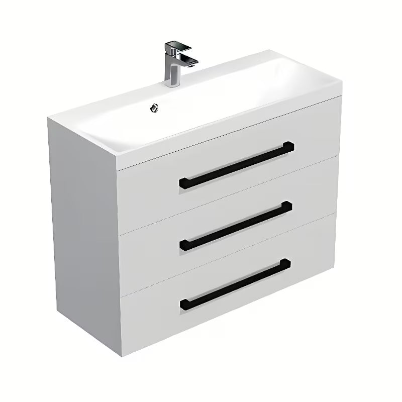 Viseća kupaonski ormarić s umivaonikom SAT Cube Way u bijelom sjaju s crnim mat ručkicama