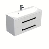 Viseća kupaonski ormarić s umivaonikom SAT Cube Way u bijelom sjaju s crnim mat ručkicama