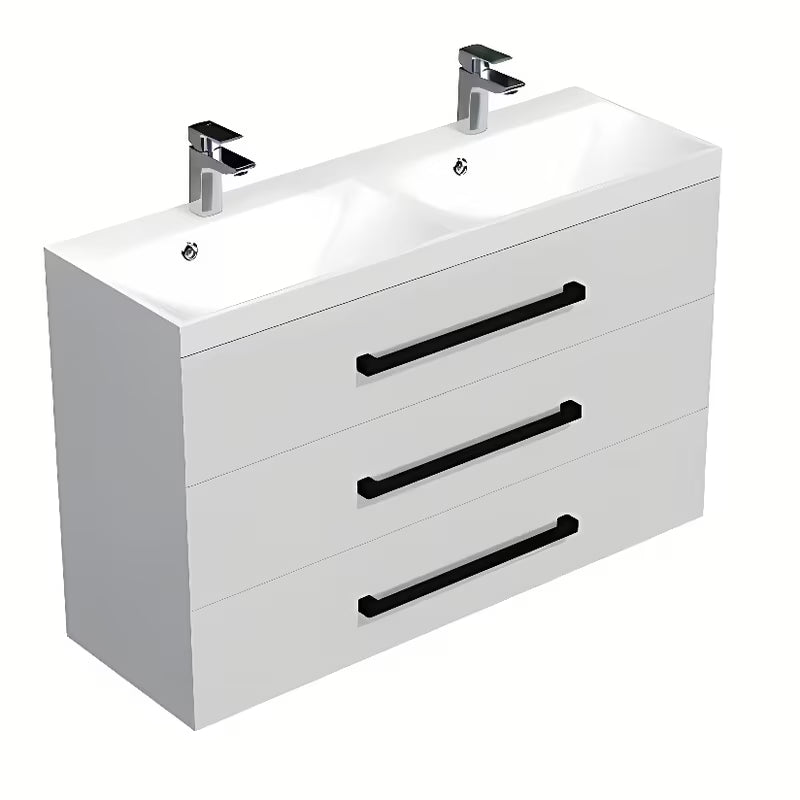 Viseća kupaonski ormarić SAT Cube Way s umivaonikom od lijevanog mramora u bijelom sjaju