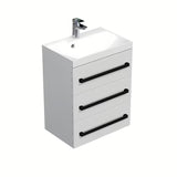 Viseća kupaonski ormarić s umivaonikom SAT Cube Way 60x40x76,5 cm u bijelom sjaju s crnim ručkicama