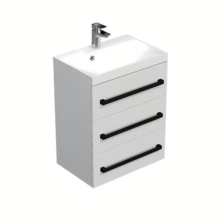 Viseća kupaonski ormarić s umivaonikom SAT Cube Way 60x40x76,5 cm u bijelom sjaju s crnim ručkicama