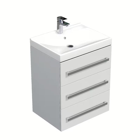 SAT Cube Way viseća ormarić s keramičkim umivaonikom u bijelom sjaju s tri ladice