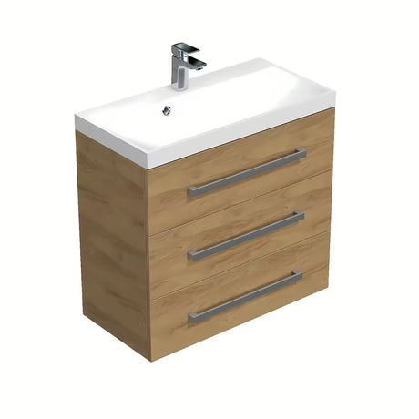 Viseća kupaonski ormarić s umivaonikom SAT Cube Way u dekoru hrasta hickory