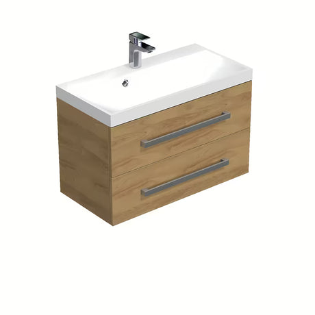 Viseća kupaonski ormarić s umivaonikom SAT Cube Way u dekoru hrasta hickory