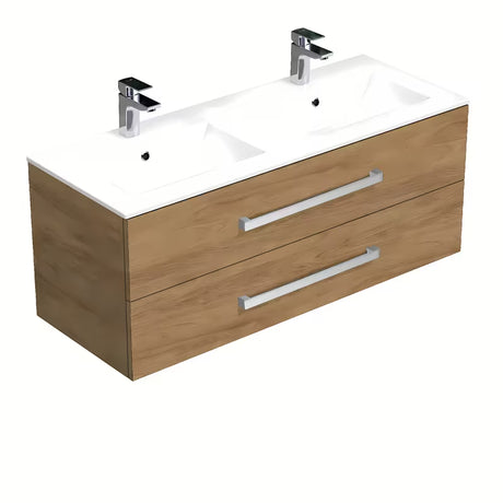 Viseća kupaonski ormarić SAT Cube Way s keramičkim umivaonikom u dekoru hrasta hickory