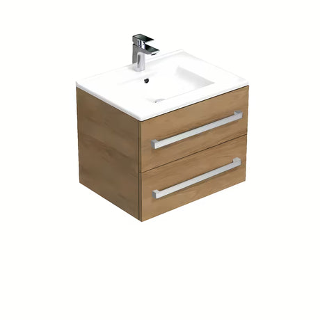 Viseća kupaonski ormarić SAT Cube Way s keramičkim umivaonikom u dekoru hrasta hickory