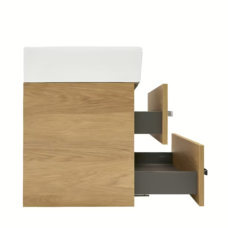 Viseća kupaonski ormarić SAT Cube Way s keramičkim umivaonikom u dekoru hrasta hickory 60x46x53 cm