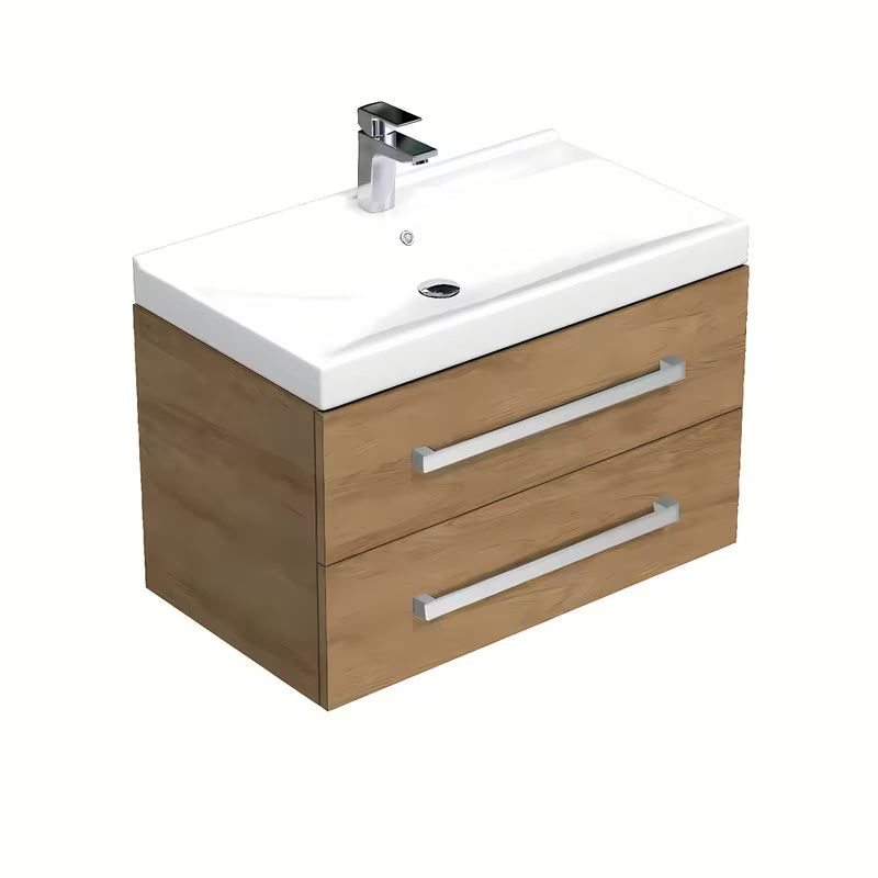 Viseća kupaonski ormarić SAT Cube Way s keramičkim umivaonikom u dekoru hrasta hickory