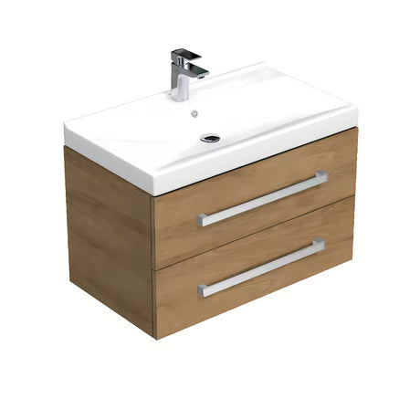 Viseća kupaonski ormarić SAT Cube Way s keramičkim umivaonikom u dekoru hrasta hickory