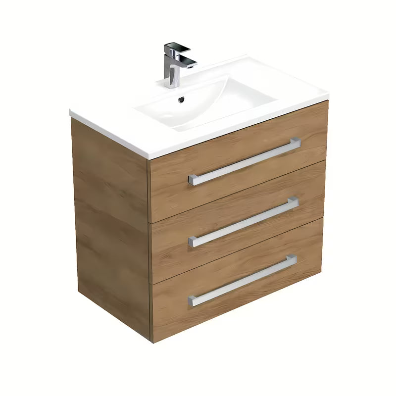 Viseća kupaonski ormarić SAT Cube Way s keramičkim umivaonikom u dekoru hrasta hickory