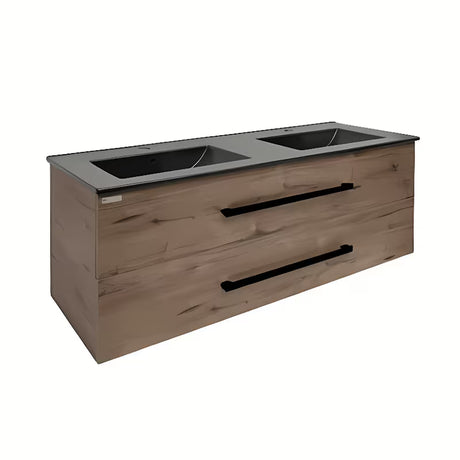 Viseća kupaonski ormarić s keramičkim dvostrukim umivaonikom SAT Cube Way u dekoru hrasta Wellington